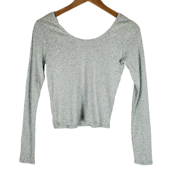 Chaser Tops - NEW Chaser Womens U Neck Long Sleeve Cropped Tee Shirt S Gray U Back Top